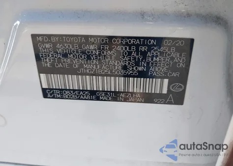 2020 Lexus Is 350 z USA, uszkodzony, nr VIN JTHGZ1B25L5035955